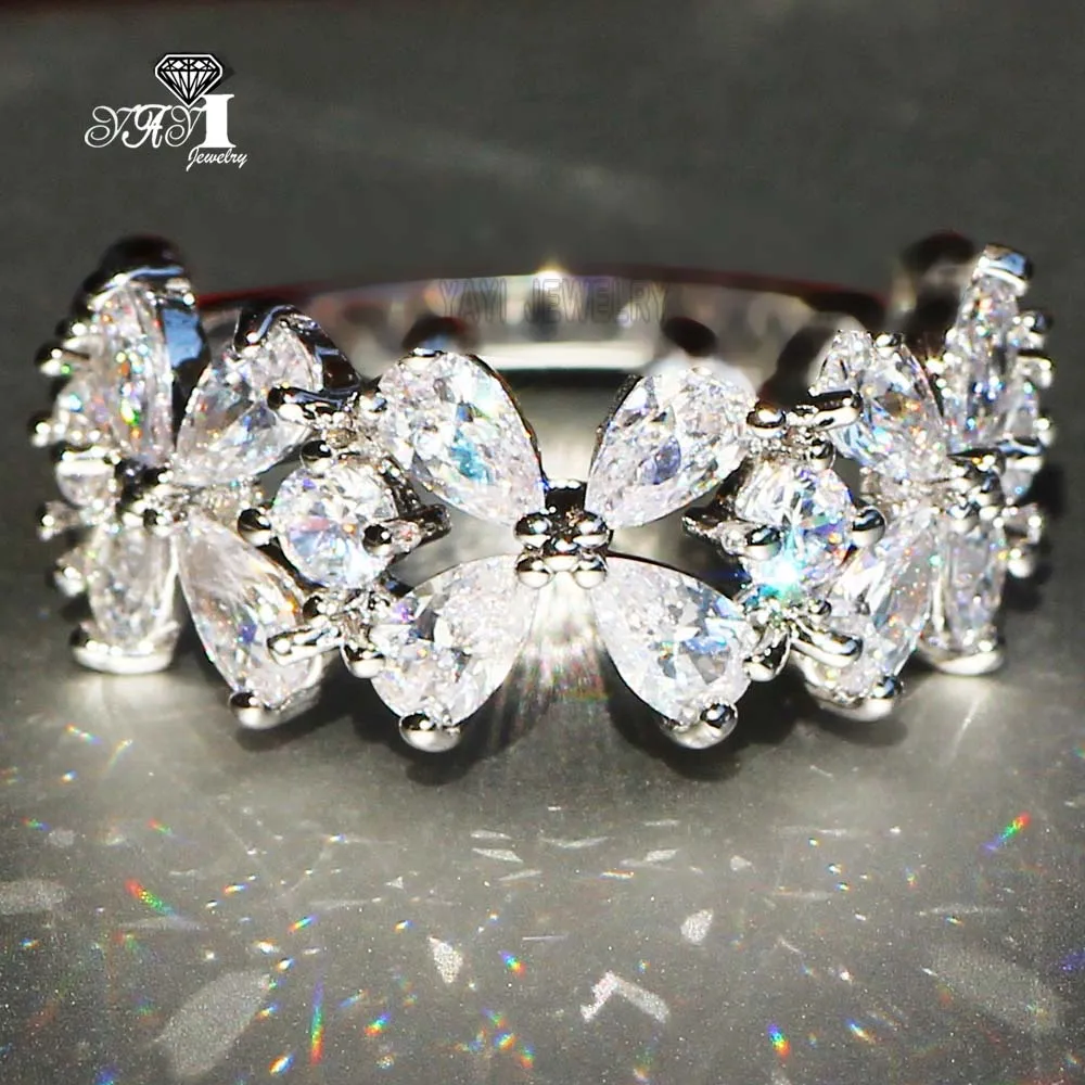 Ювелирные изделия yayi Мода Принцесса огранка 4,3 карат белый циркон серебряный цвет обручальные кольца с сердцем вечерние кольца Подарки