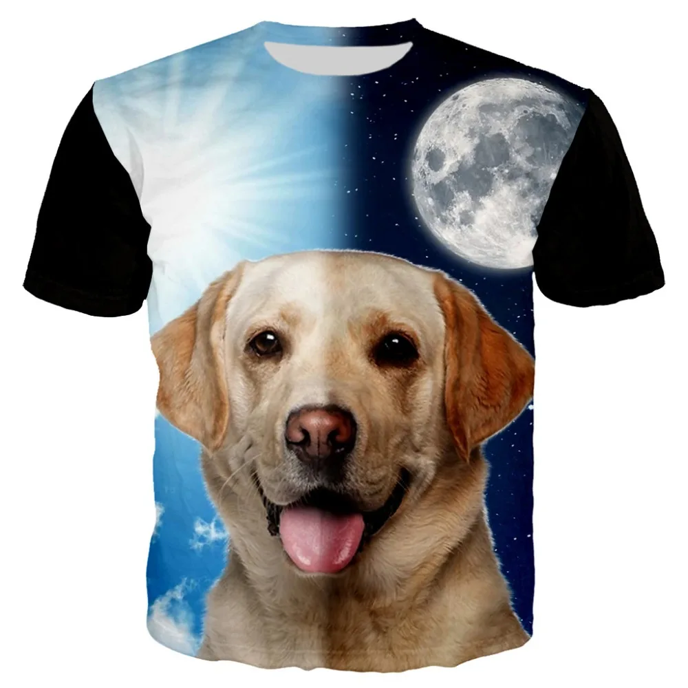 

YX Girl 2019 Summer Unisex Tops Tees Dog Sun and Moon Tshirt For Men Women Short Sleeve O-neck T-shirt Streetwear dropshipping