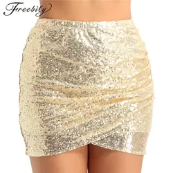 Женские блестящие золотые блестки мини-юбка-Тюльпан Сексуальное Женское облегающее юбки с высокой талией клубвечерние женские юбки