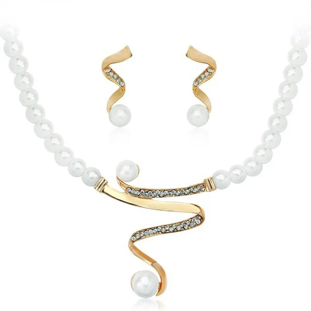 Aliexpress Top Quality Imitation Pearl Gold Color Top Quality Imitation Pearl Gold Color Elegant Wedding Jewelry Necklace Earrings Set Made With Austrian Crystals