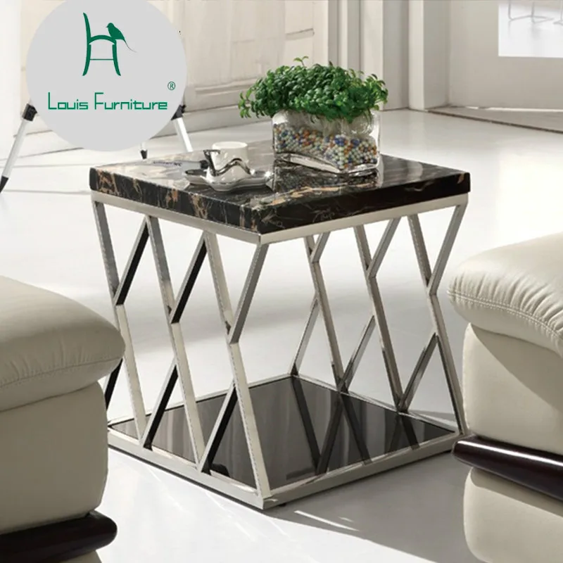 

Louis Fashion Sofa Tables Stainless Steel Marble Corner Several Square Simple Tea