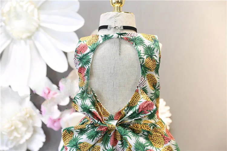 Princess dress Kids Baby Girls Summer Fashionable pineapple print Bows decorate backless pinafore dress children's clothing (7)
