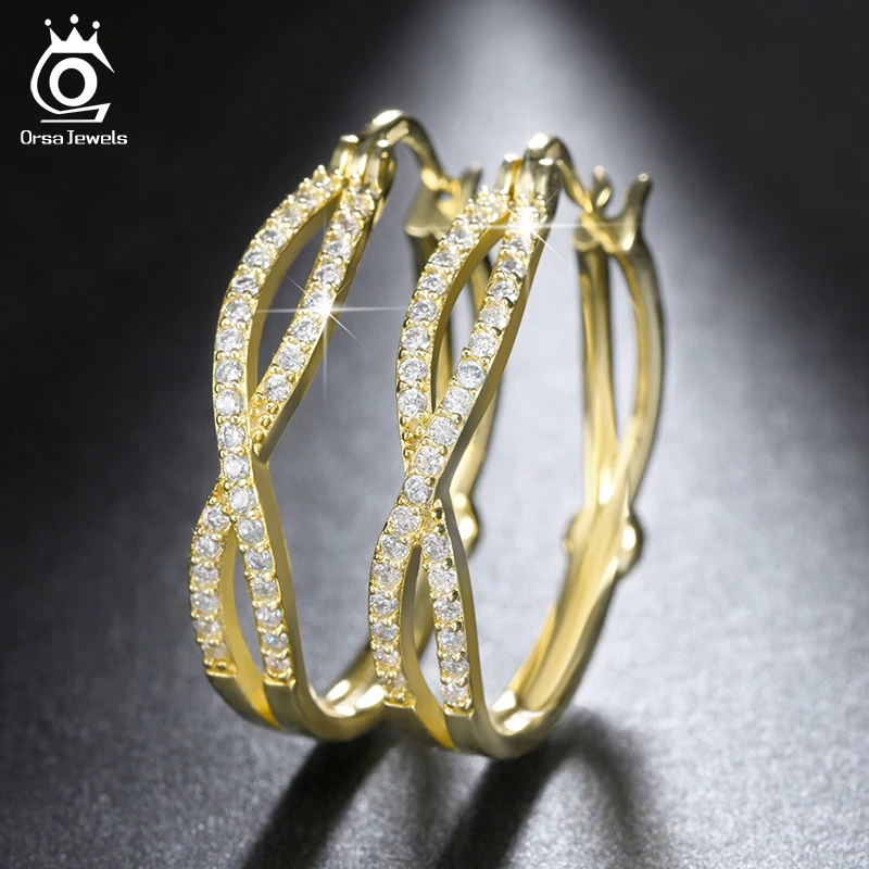 ORSA JEWELS бесконечные серьги-кольца для женщин золотого цвета/цвета розового золота/серебристого цвета с модным фианитом серьги ювелирные изделия OE141