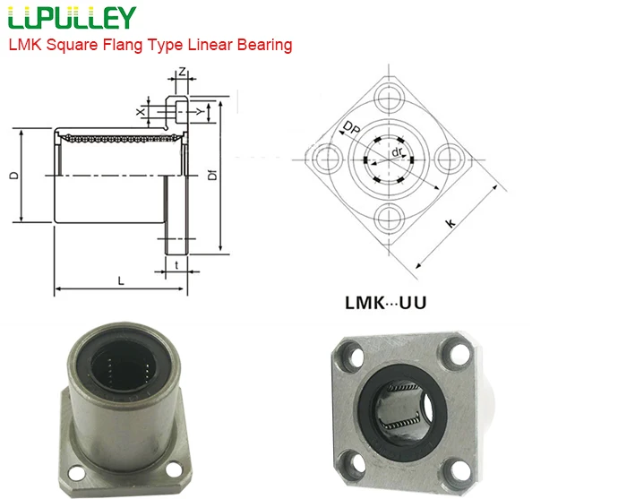 LUPULLEY 1 шт. LMK6LUU 6 мм Длинный тип фланца квадратный линейный подшипник 6/8/10/12/13/16/20 мм LMK8/10/12/13/16/20LUU для станка с ЧПУ