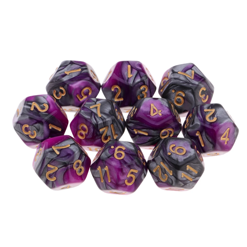 Pack of 10 Multi-sided Dice Polyhedron Dice Set D12 for D&D / TRPG Tabletop Game Role Playing Dices