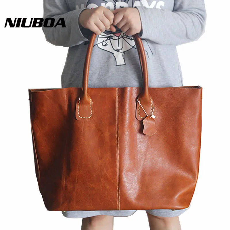 NIUBOA Women font b Handbags b font Genuine Leather Shoulder Bag Top Quality Cowhide Lady Casual