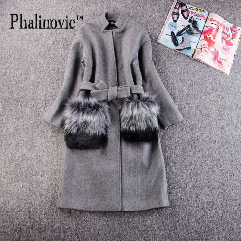 

Phalinovic 2017 Winter Women Long Wool Coat with Belt Bow Tie Warm Overcoat Thick Parkas Windbreakers Long Female Jacket