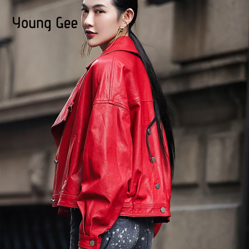 Vestes rouge Noir Boutons Chaqueta Rouge Noir Jeune Pu Nouveau Printemps Moto Automne Slim Cuir Design Manteau Faux Veste Gee En Mujer xxHaw1nqCR