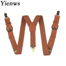 Yienws подтяжки для мальчика, Детские винтажные коричневые подтяжки, кожаные подтяжки для штанов, Детская Кнопка подтяжек, Tirantes Para Bebe YiA019