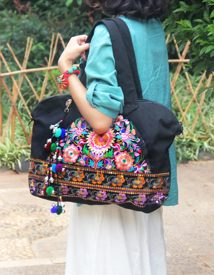 Богемные вышитые женские сумки с блестками, брендовые холщовые сумки через плечо, сумки-мессенджеры, Этнические вышитые женские сумки