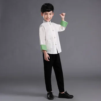 

Chinese Style Baby Boys Tang Suit Cotton Linen Kids Cosplay CostumeClothing Mandarin Collar Vintage Stage Performance Clothes