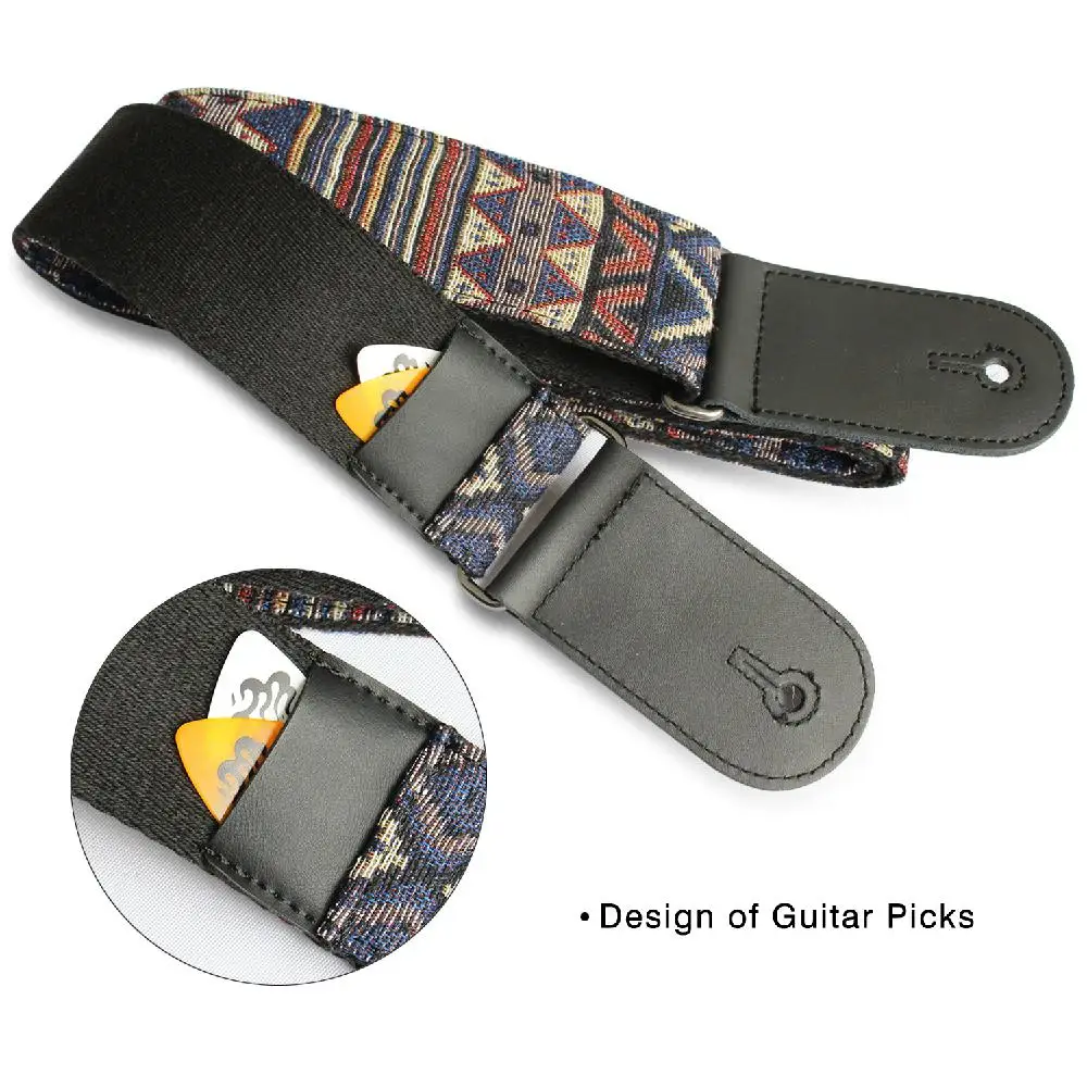 Ремень для электроакустической гитары Flanger, винтажный Национальный стиль, жаккардовый ремешок с вышивкой из искусственной кожи с держателем для гитары