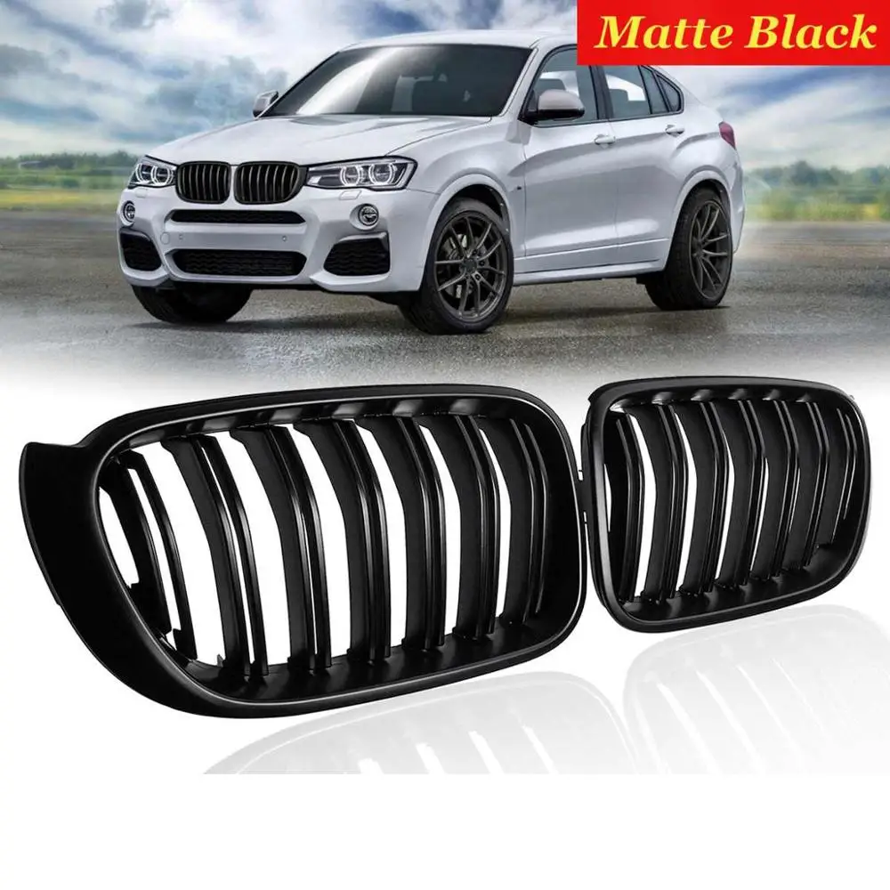 

For BMW F25 F26 X3 X4 1 Pair Bumper Gloss Matt Black M Color 2 Line Slat Kidney Grill Front Bumper 2014 15 16 2017 Racing Grill