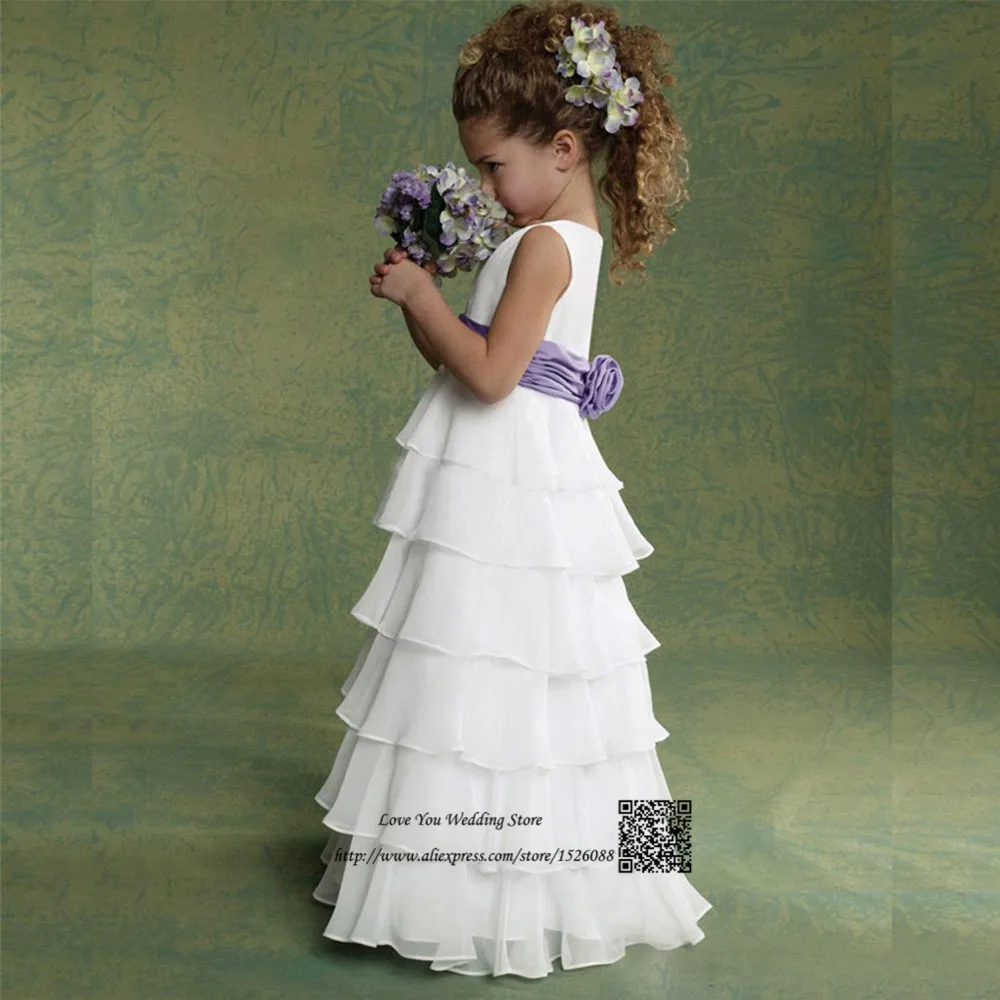 Ivory Cheap Flower Girl Dresses for Weddings Purple Pageant Dresses for