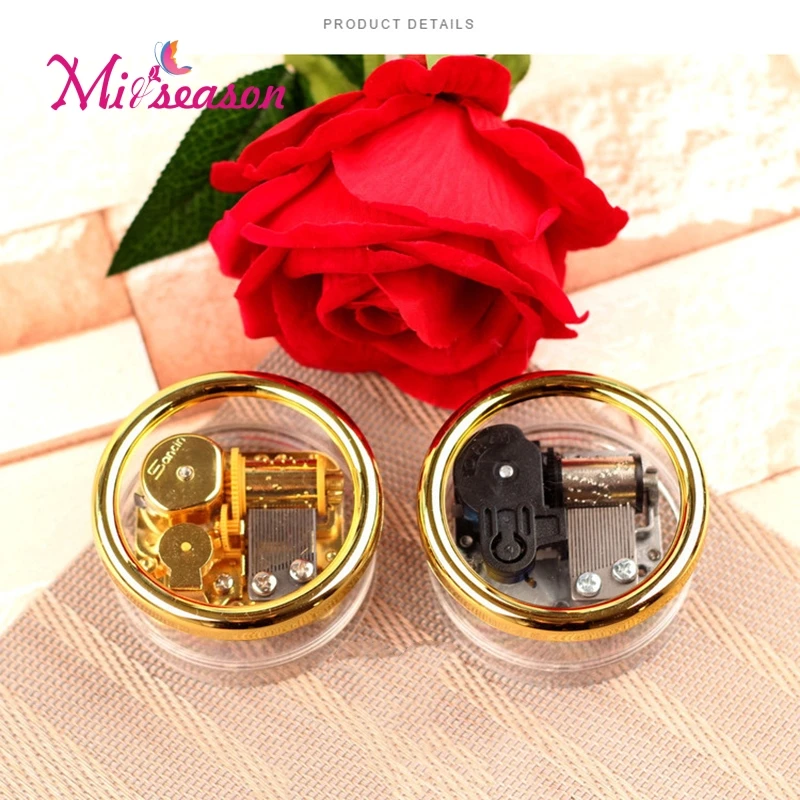 

Birthday Christmas Acrylic Round Shaped Transparent Wind-up Clockwork Music Box Toy Gift for Kids&Children DIY photo
