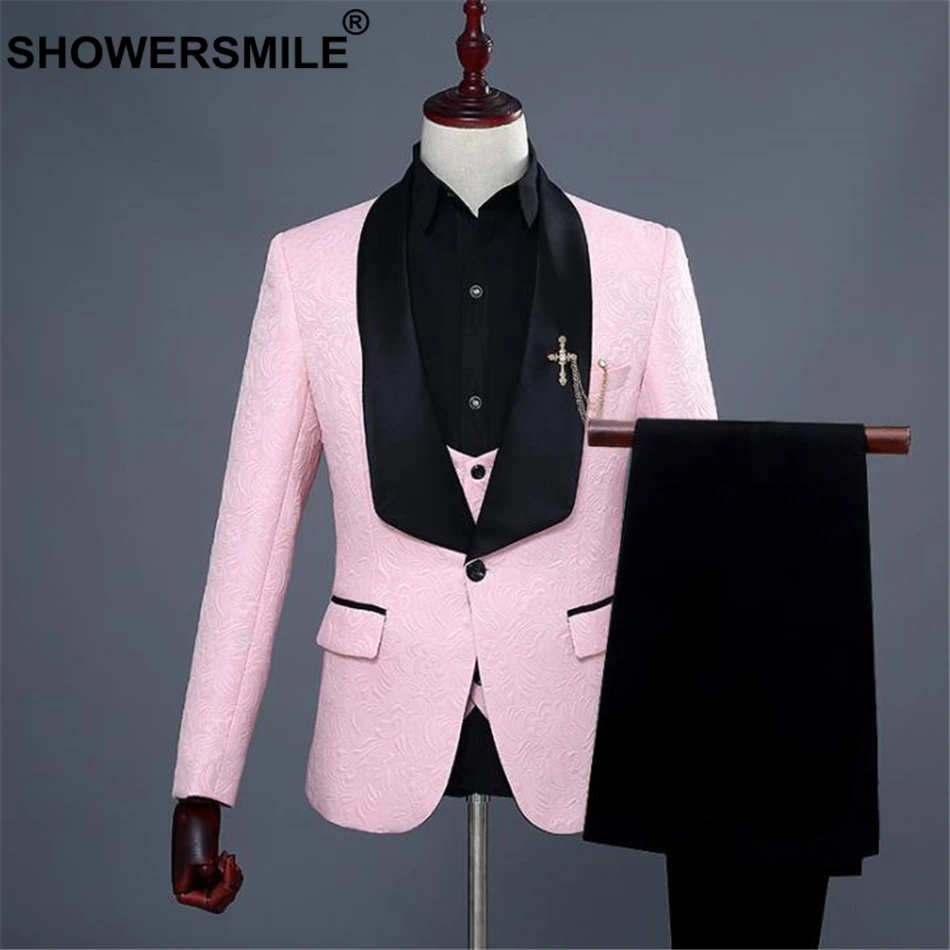 SHOWERSMILE Wedding Suit Men 3 Pieces Formal White Slim Fit Suit Jacket Bridegroom Set Blazer+Trousers+Vest Western Wedding Suit