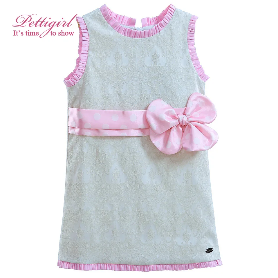 

Pettigirl Baby Girls Straight Dresses With Pink Dot Bow Flower Jacquard Infant tank Dress Toddler Clothing G-DMGD905-782