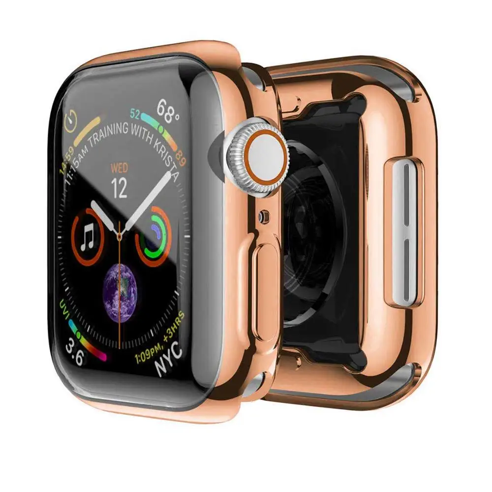 Тонкий ТПУ протектор экрана для apple Watch чехол 360 градусов мягкий прозрачный чехол для iWatch 4 3 2 1 чехол apple 4 40 мм 40 мм 38 мм 44 мм - Цвет: rose gold