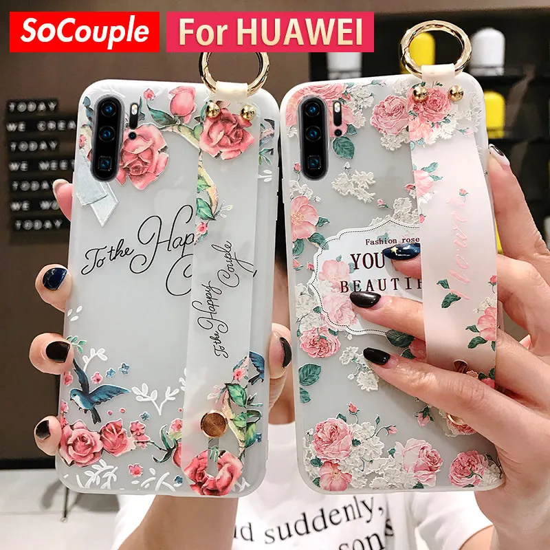 

SoCouple For Huawei P30 P20 Pro Mate 30 Lite 10 20 pro Nova 3i 5i Pro Honor 10 20 Phone Holder Case Soft TPU Wrist Strap Case