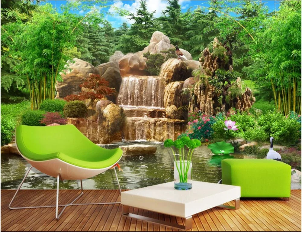Custom photo 3d wallpaper Non woven mural Rockery bamboo scenery