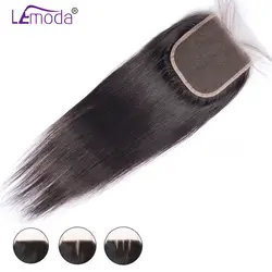 Малазийские прямые кружева закрытия Lemoda высокой плотности 4x4 человека парик из волос Реми 1 шт. Бесплатная средняя три части закрытия 8-22