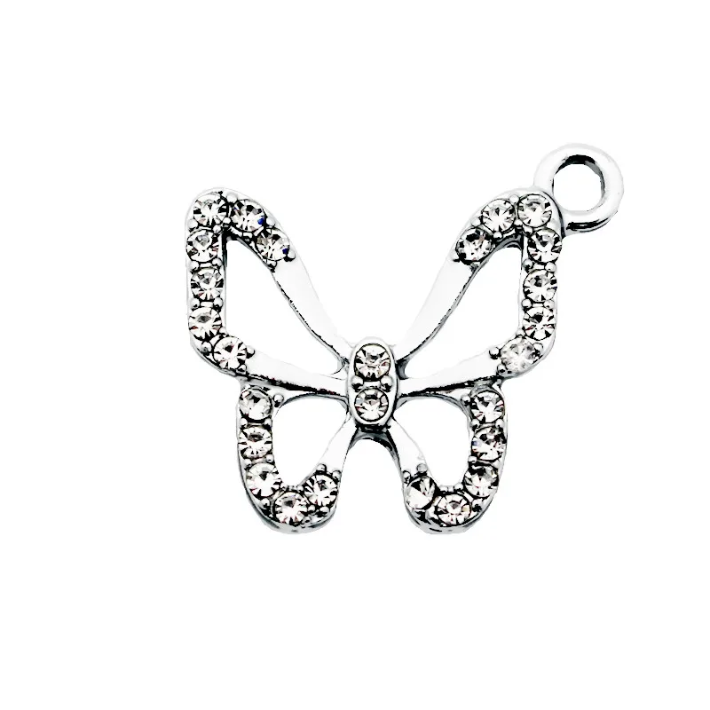 

New Arrival 20pcs/lot butterfly Crystal Dangle Charms Lobster Clasp Hanging Charm For Bracelet&Pendant Floating Charms Jewelry