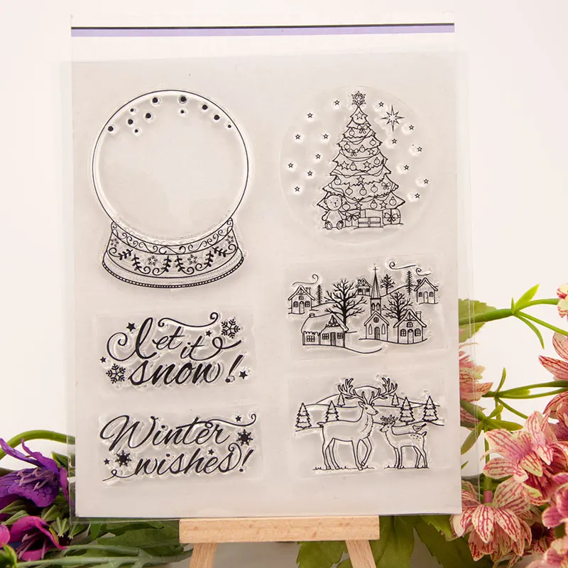 

Magic Ball Winter Pine Tree Transparent Clear Silicone Stamp for Seal DIY Scrapbooking Photo Album Decorative Clear Stamp Sheets