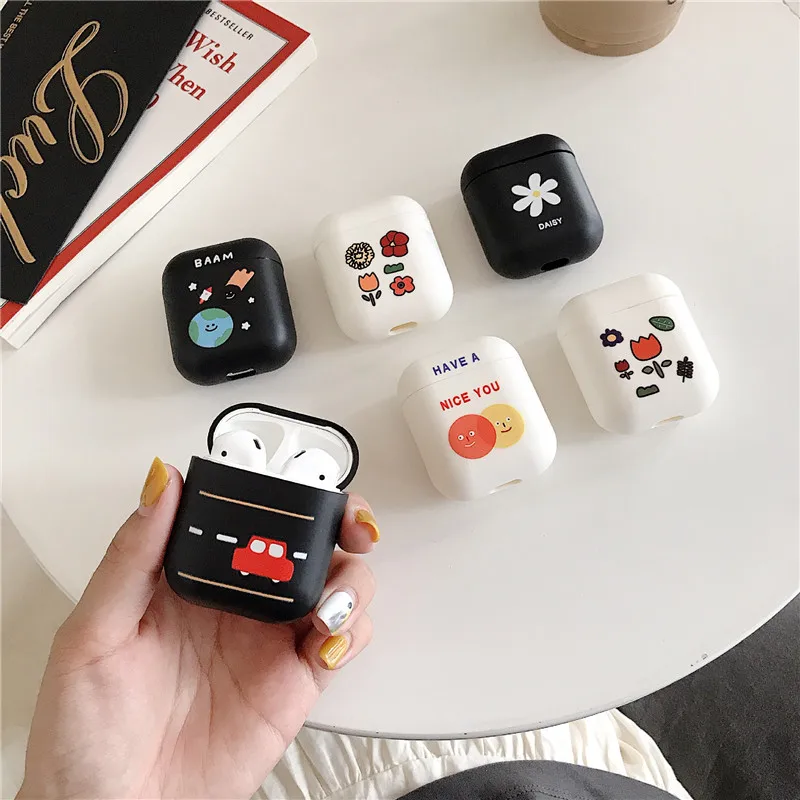 

For AirPods 2 Case Cute Cartoon Smile Face Flower Earphone Case For Apple Airpods Soft Silicone Protect Cover Funda