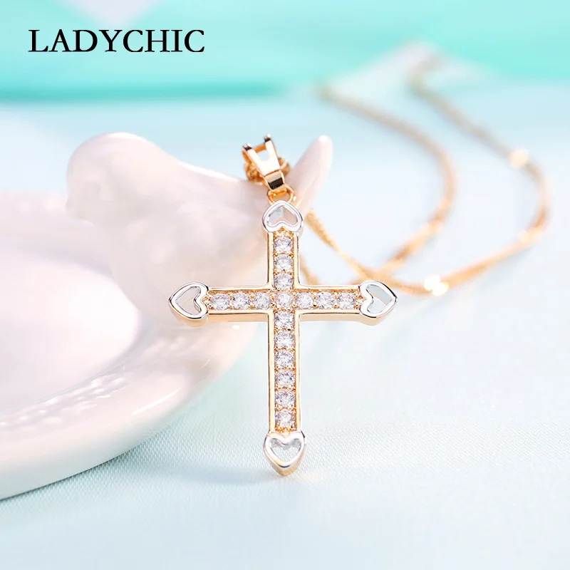 LADYCHIC AAA качественный Цирконий Крест Подвеска медный материал Bling CZ Кристалл