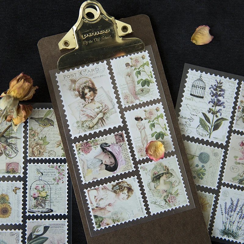 

3 Sheets/Set Diy Vintage Retro Paper Stickers Stamp Sticker For Diary Scrapbooking Laptop Stickers Scrapbook Stickers