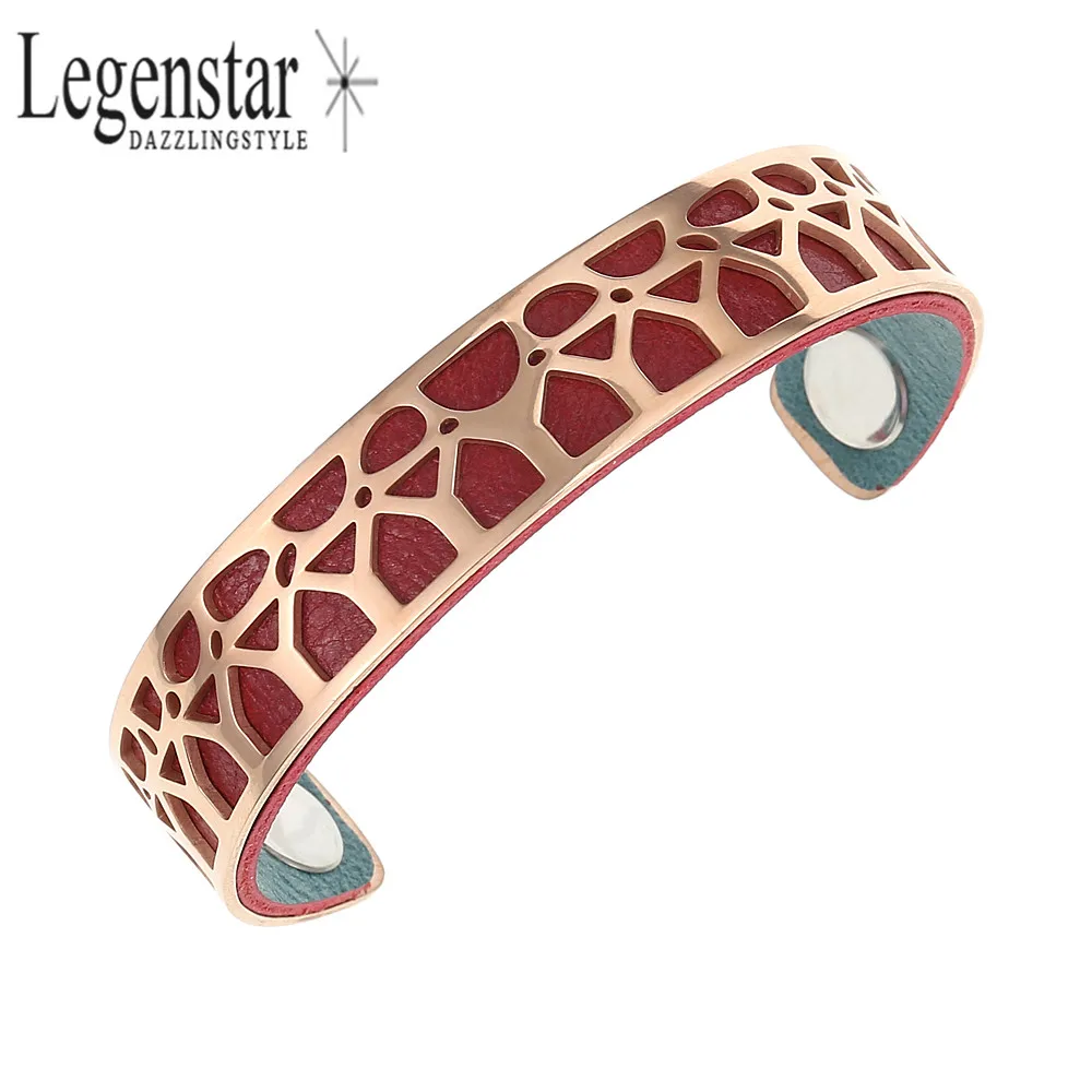

Legenstar Wholesale Fashion Exaggerated Cuff Bangles & Bracelets for Women Hollow Stainless Steel Bangles Reversible Leather