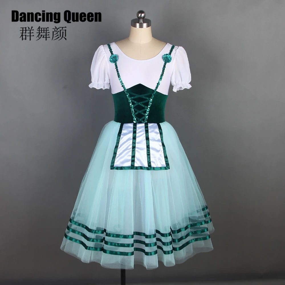 11 размеров зеленый балетная пачка для девочек, для выступлений, беллетная пачка, длинное романтическое балетное платье для танцевальные костюмы балерины 19826