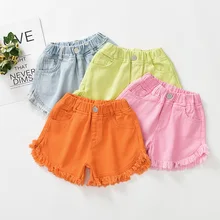 Детские джинсовые шорты для девочек джинсовые шорты для маленьких и больших девочек джинсовые брюки ярких цветов для девочек, детские штаны г. лето