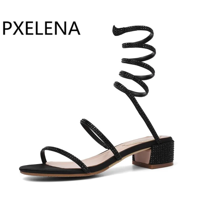 Женские вечерние босоножки PXELENA 6 ярких цветов украшенные стразами в форме змеи