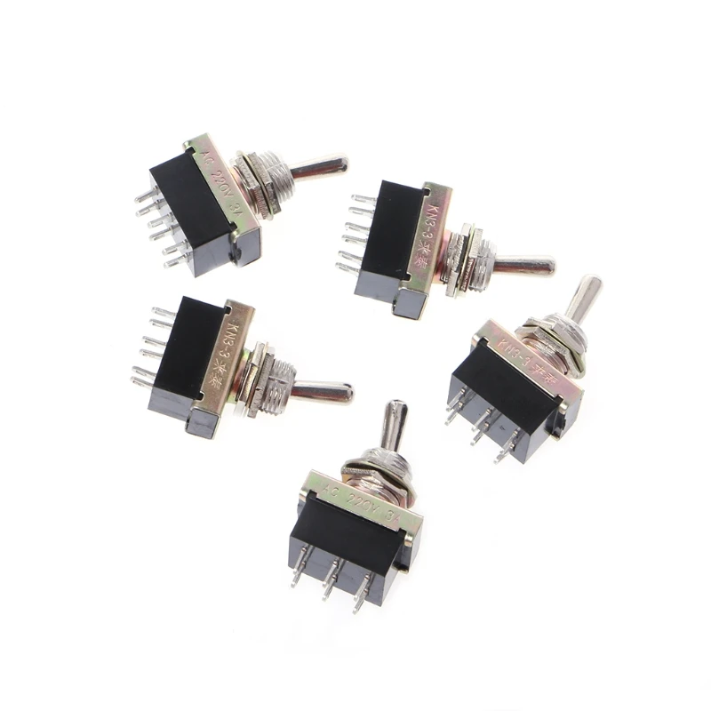 

5 Pcs KN3-3 Toggle Switch SPST ON - ON 2 Position 6 Pin AC 220V 3A 12mm T15