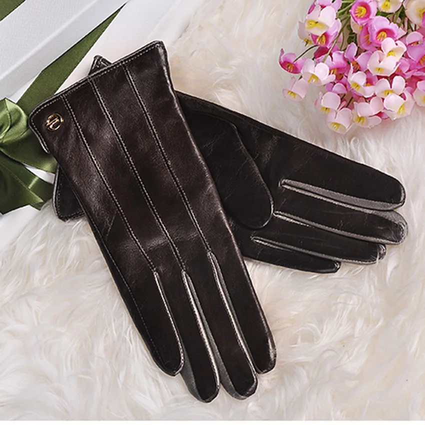 Top Quality Women Gloves Wrist Short Genuine Leather Glove Female Winter Thermal Sheepskin For Driving Free Shipping EL031NR