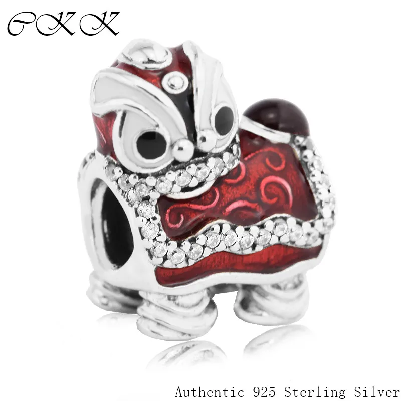 

100% 925 Sterling Silver Chinese Lion Dance Charm Beads Fit Bracelets DIY Fine Jewelry YL505