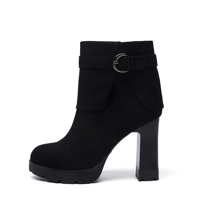 Universe cow suede ankle boots comfy round toe thick heel women boots square high heel plus size lady boots E326 Women's Shoes
