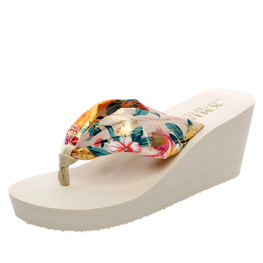 SAGACE; модные летние женские пляжные сланцы на танкетке; удобная и дышащая Уличная обувь без застежки - Цвет: Бежевый