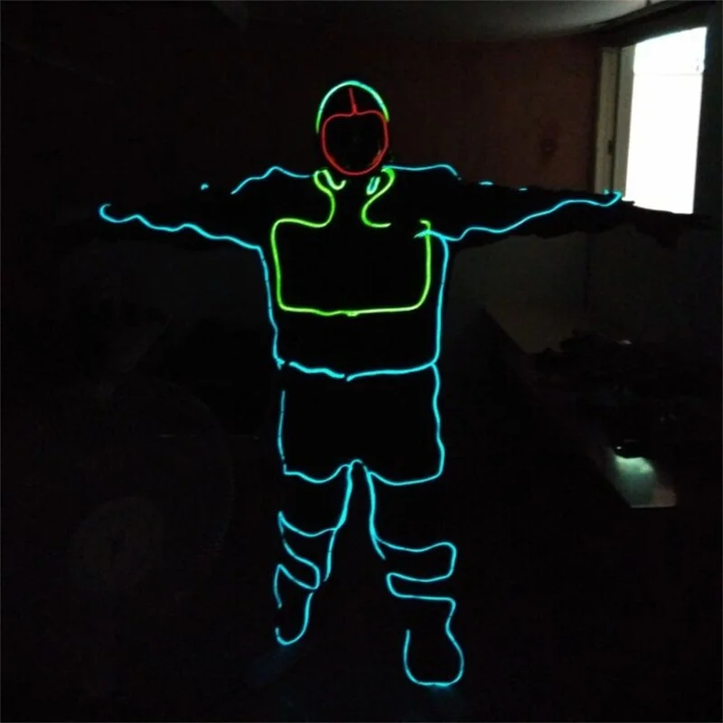 Best Price New design high quality wholesale glowing EL wire costumes for stage dancing dj performance Christmas Halloween