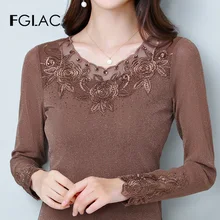 FGLAC женская футболка, модная повседневная Осенняя женская футболка с длинным рукавом, Топы И Футболки, элегантная тонкая майка с бриллиантами, женская одежда больших размеров