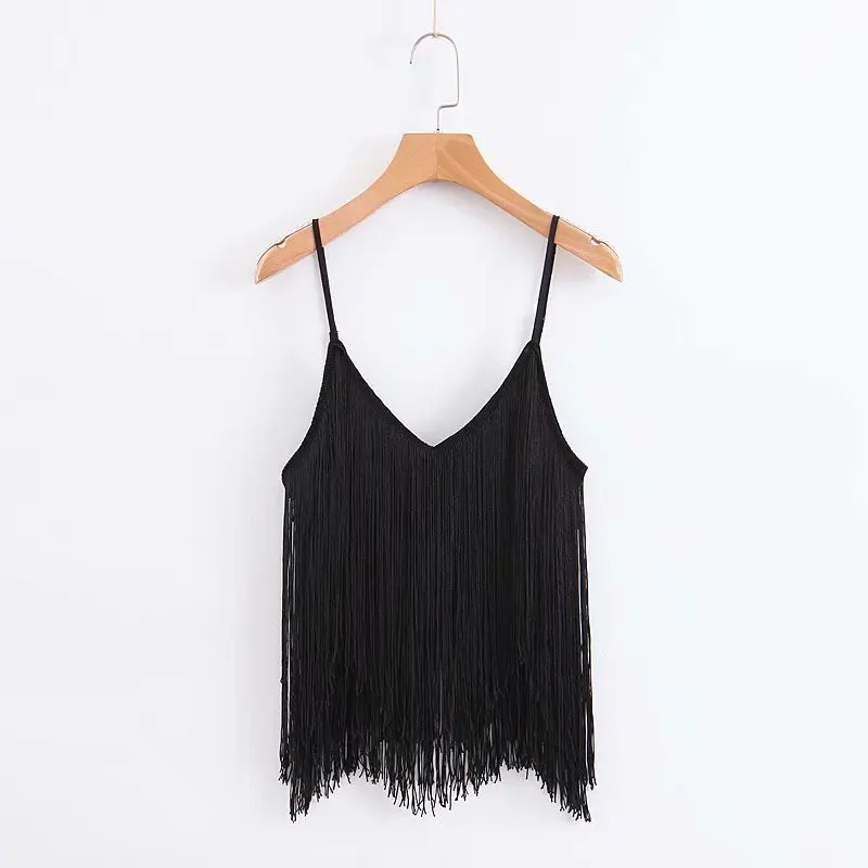

Hot sale XL38-2169 European and American fashion fringed suspender top