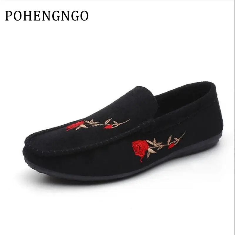 

2019 New causal Embroidered red rose loafers Spring Autumn High Quality Style Flats Gommino Driving men Shoes Men's moccasins