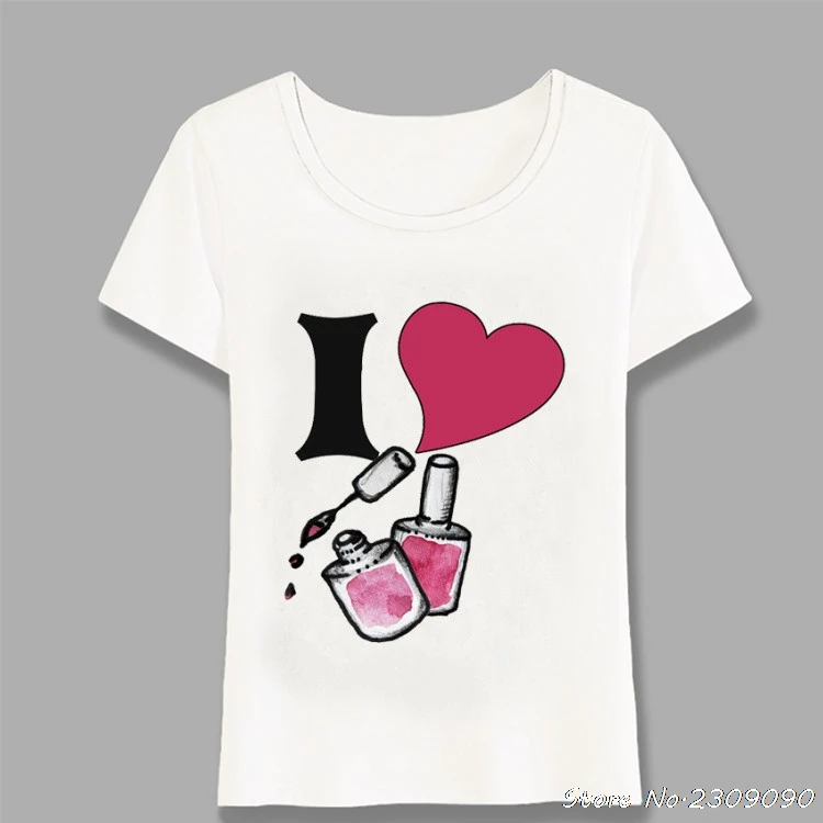 I Love лак для ногтей футболка для девочек Летняя модная женская футболка повседневные топы женские футболки крутой для хипстеров белый короткий рукав Харадзюку