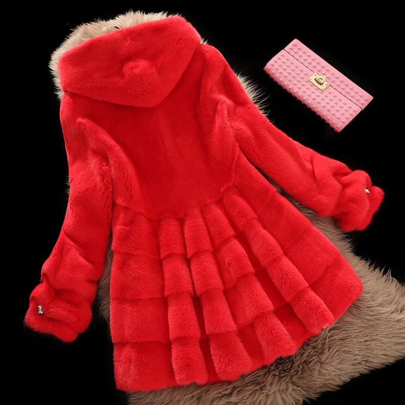 

2019 winter new whole mink fur coat women's long section with hooded pineapple sleeves fashion mink fur coat