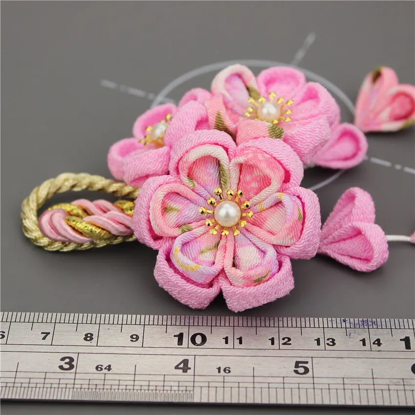 Estilo japonês tsumami kanzashi rosa vermelho sakura