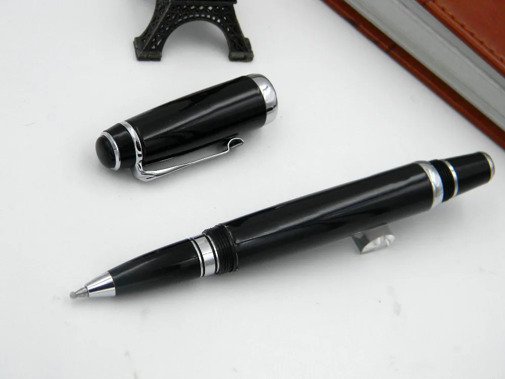 NEW Luxury Black Diamond MB Silver Short Wrist Clip Metal Roller Ball Pen School