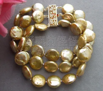 

B011616 13MM Champagne Coin Pearl Bracelet