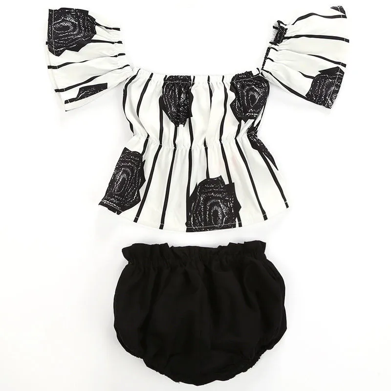 Mode enfant en bas âge bébé fille vêtements hauts à rayure Blouse coton Rose fleur pantalon Shorts été tenue ensemble beaux vêtements 0-24M