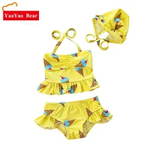 Купальные костюмы для маленьких девочек, детские комплекты бикини из 3 предметов, модный летний детский купальник, От 1 до 2 лет для маленьких девочек, детские купальники